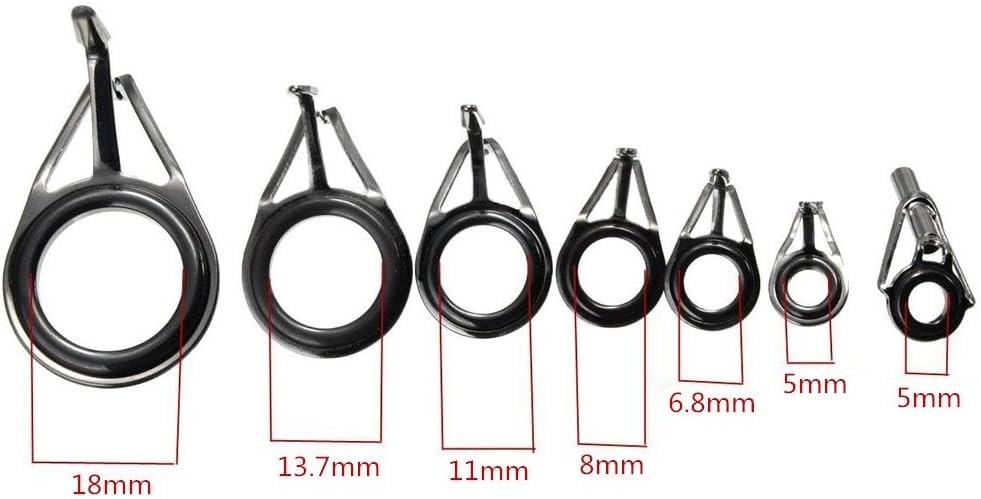 Honbay 7pcs Set Mixed Sizes Fishing Rod Eyes Guides Line Rings Repair black