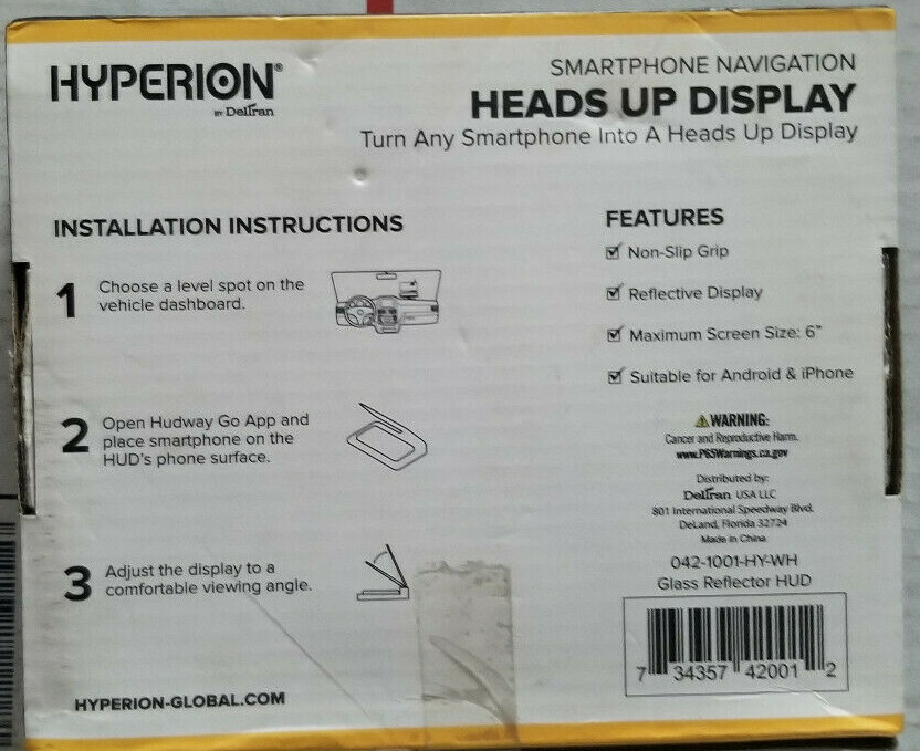 Hyperion 042-1001-HY-WH By Deltran Smartphone Navigation Heads Up Display U
