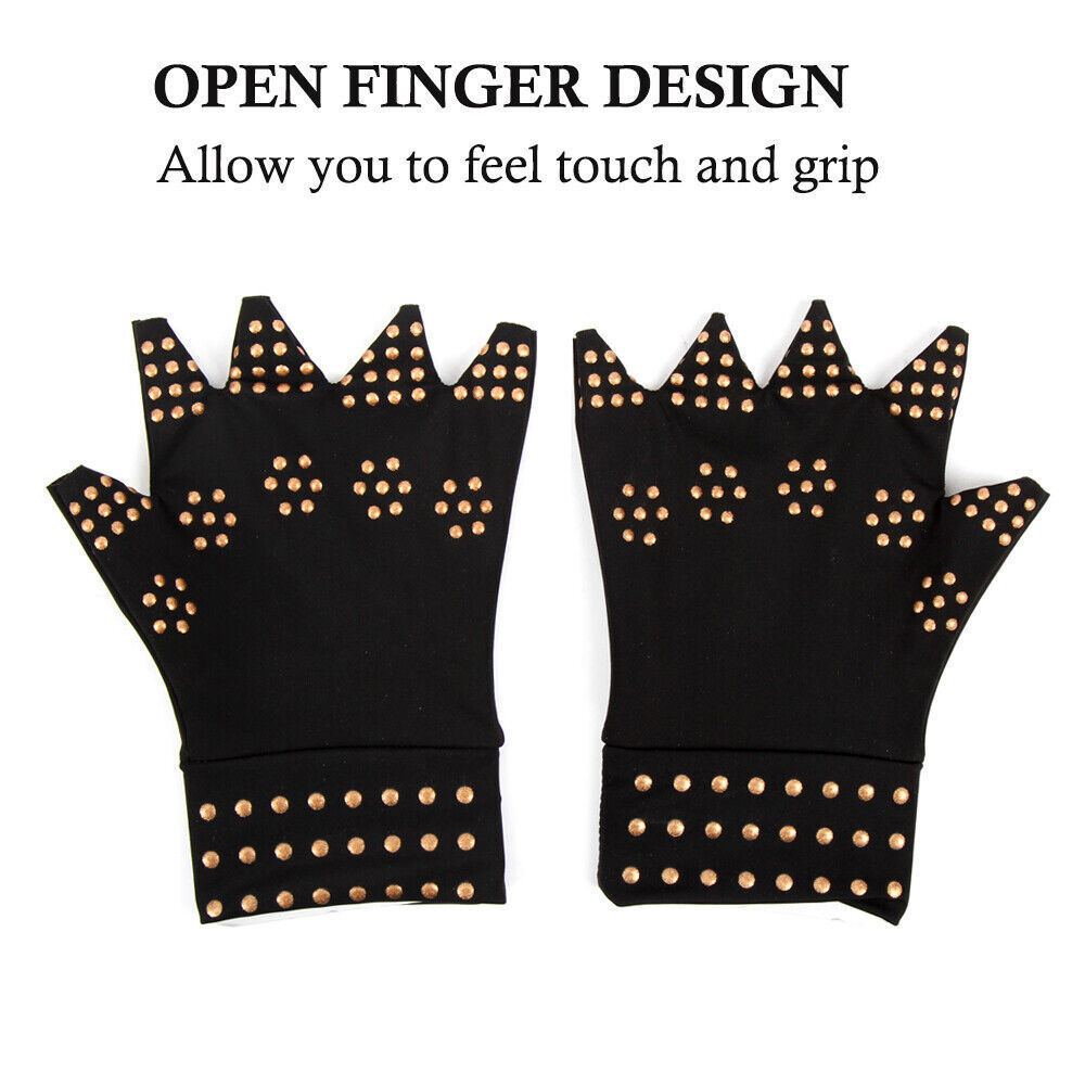 2 Pair Copper Arthritis Compression Gloves Hand Carpal Support Joint Pain Relief