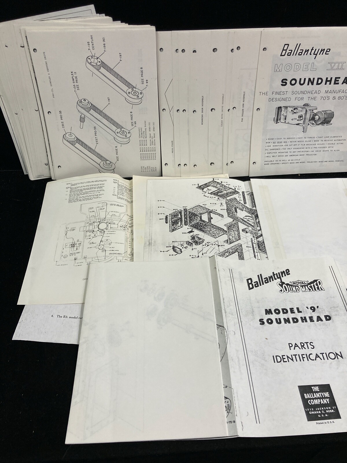 1976 BALLANTYNE MOVIE THEATRE DRIVE IN PROJECTOR PARTS LISTS,SOUND HEAD DIAGRAMS