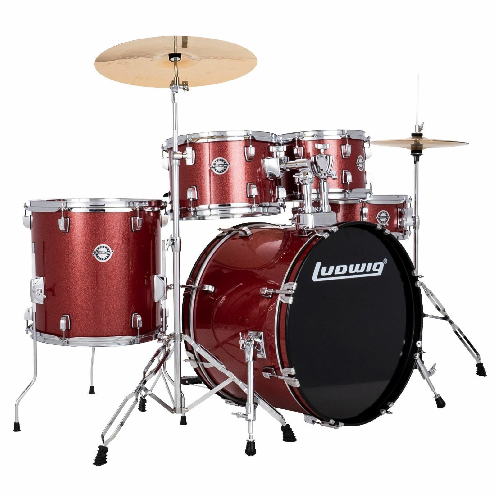 Ludwig LC19514 Accent Drive 5-Piece Complete Drum Set, Red Sparkle