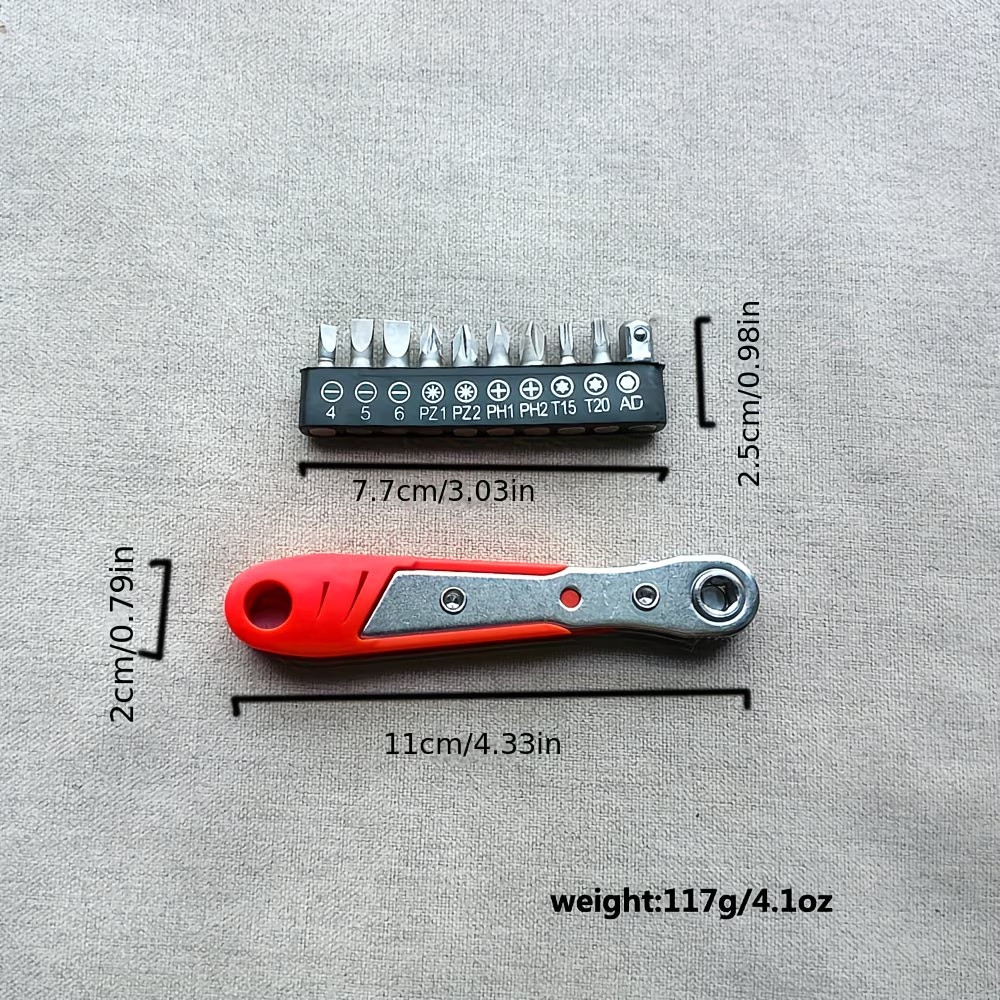 Ratcheting Right Angle Screwdriver Hex Drive 90 Degree Offset + 10pc Bits Set US