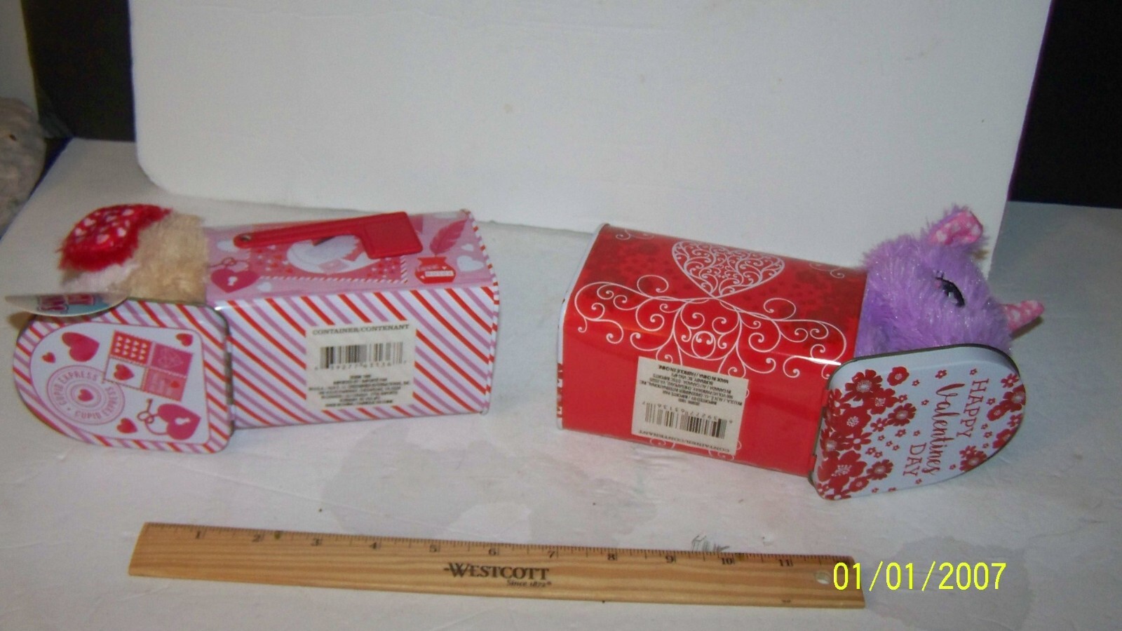 Valintine days metal mail boxes with stuffed animals small