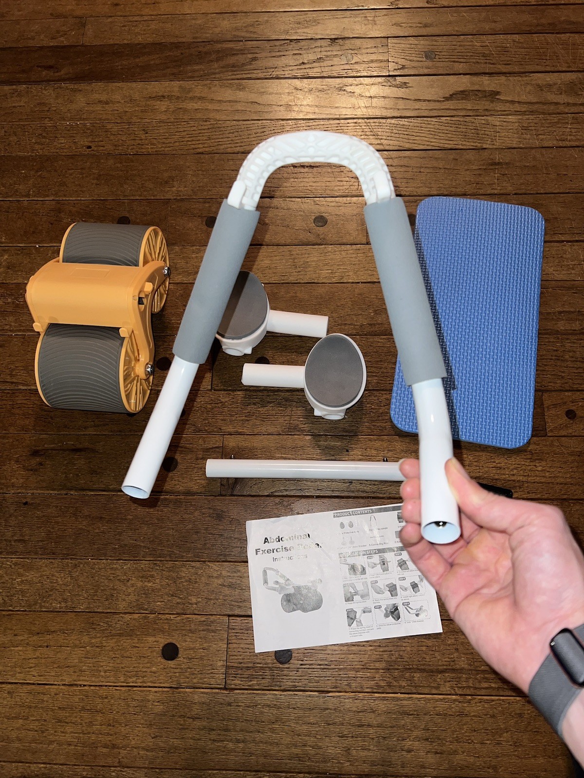 Ab Roller w Timer Double Wheel White Arm Support Foam Handles Ab Exercise Roller