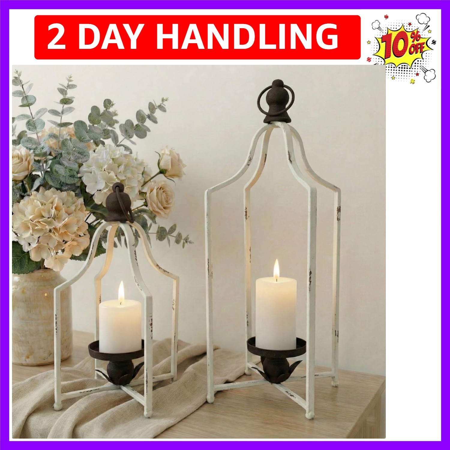 12.5" & 16.5" Timeless Cozy Decorative Lanterns Set of 2, Handcrafted Metal I...