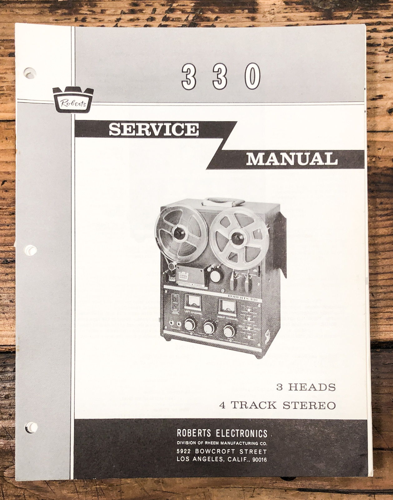 Roberts Model 330 Reel to Reel  Service Manual *Original*