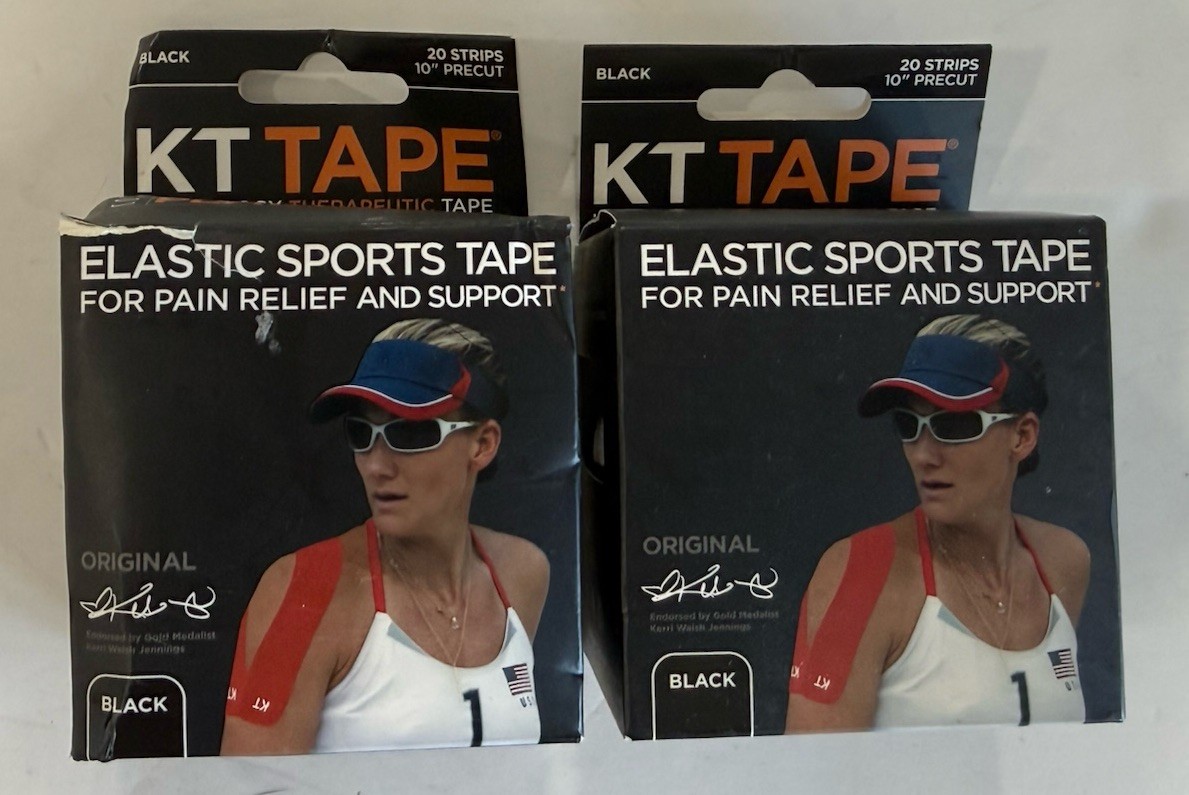 2 Pack Lot: KT Tape Sports Black 20 Precut Strips 2x10in Cotton NEW