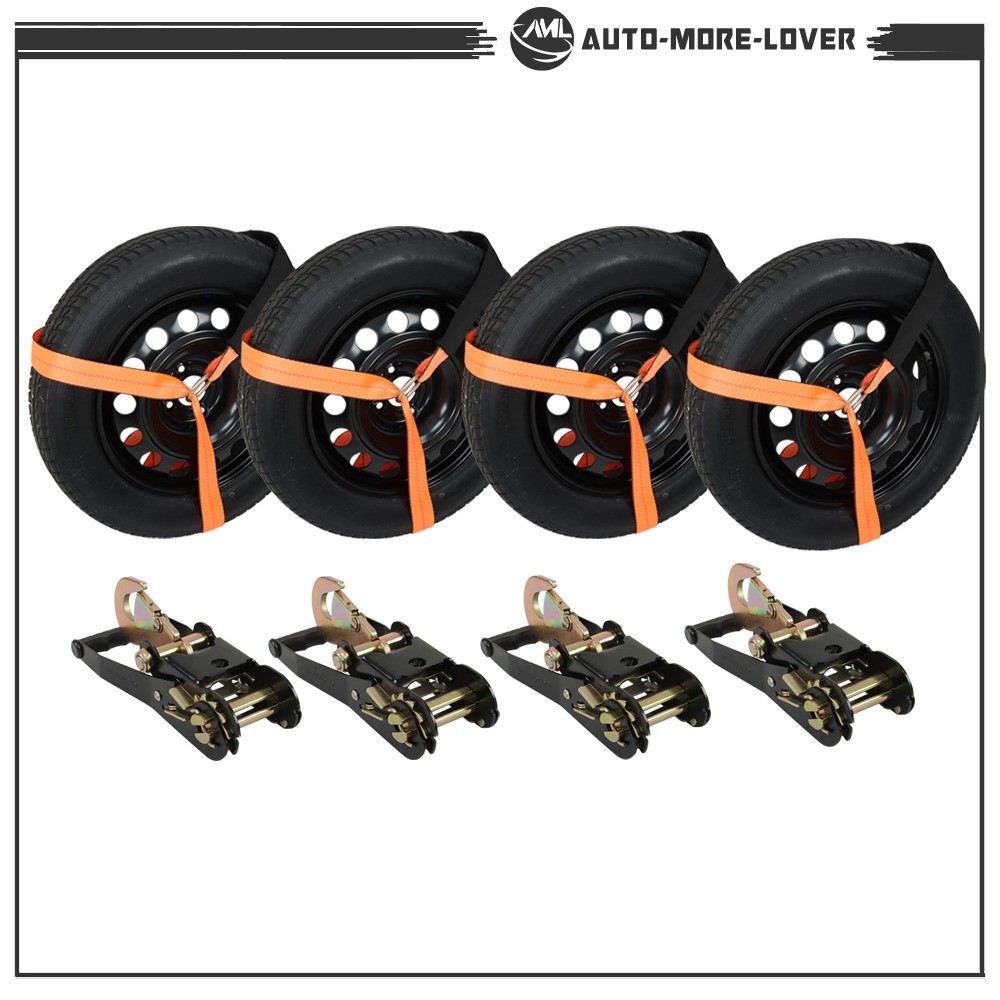 4pcs Car Tie Down with Snap Hooks - Lasso Style - 2 Inch x 96 Inch Universal