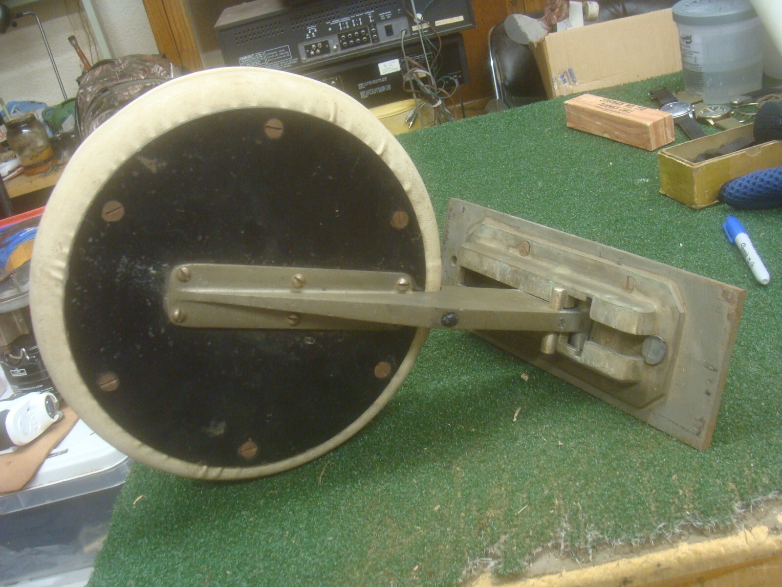 Vintage work bench adjustable seat attachment Brass Nautical Military Industrial