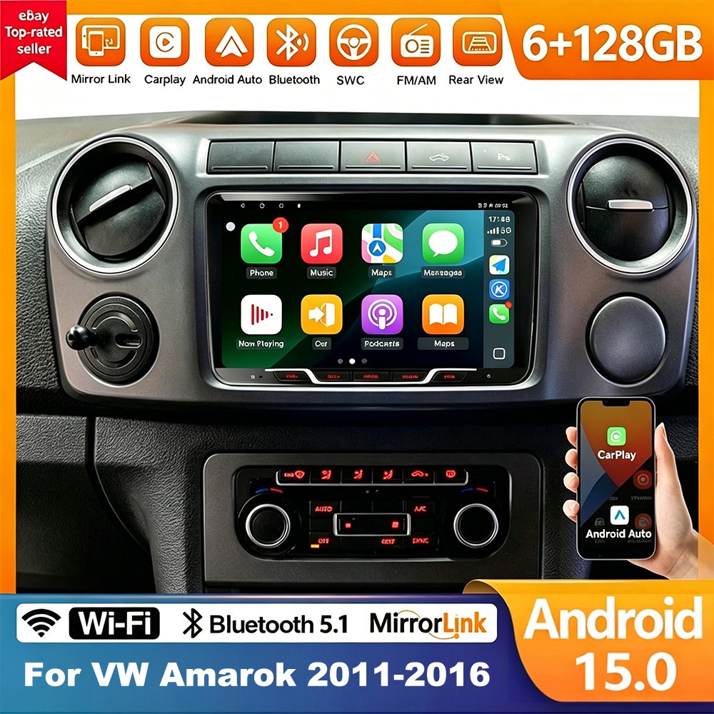 9'' 6+128GB  For VW Amarok 2011-2016 GPS Wireless CarPlay Android Auto Car Radio