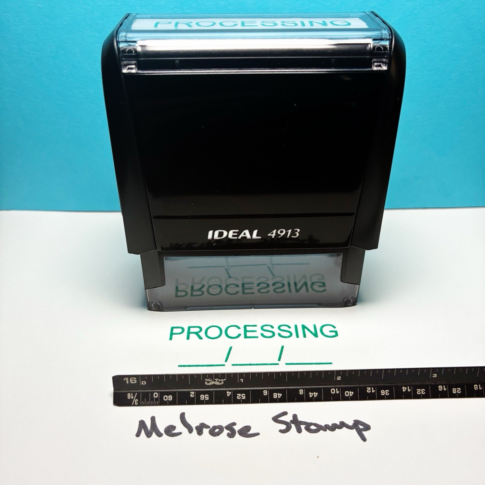 Processing With Date Line Rubber Stamp Green Ink Self Inking Ideal 4913