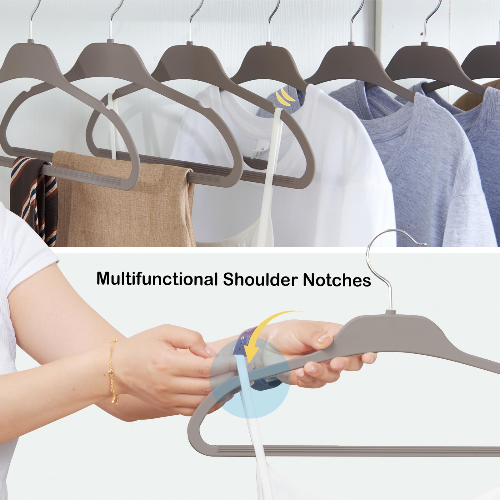 20 Pack Plastic Hangers Upgraded Rubber Non Slip Clothes Hangers Gray