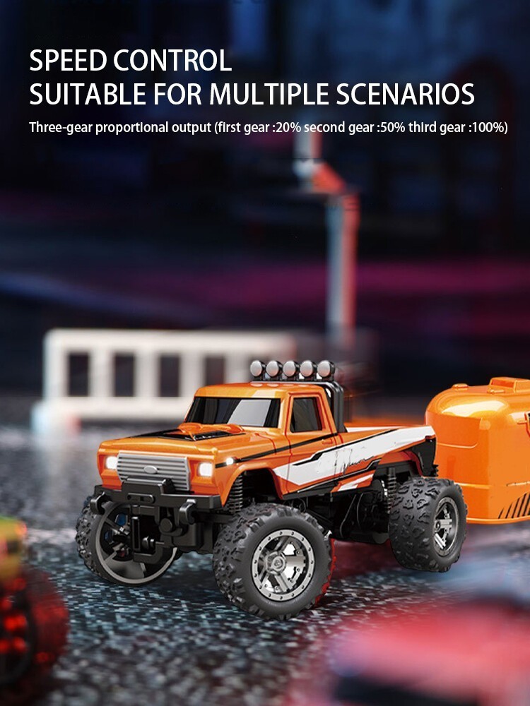 Mini RC Monster Truck USBC Rechargeable Underflow with Trailer,1:64 Scale Alloy