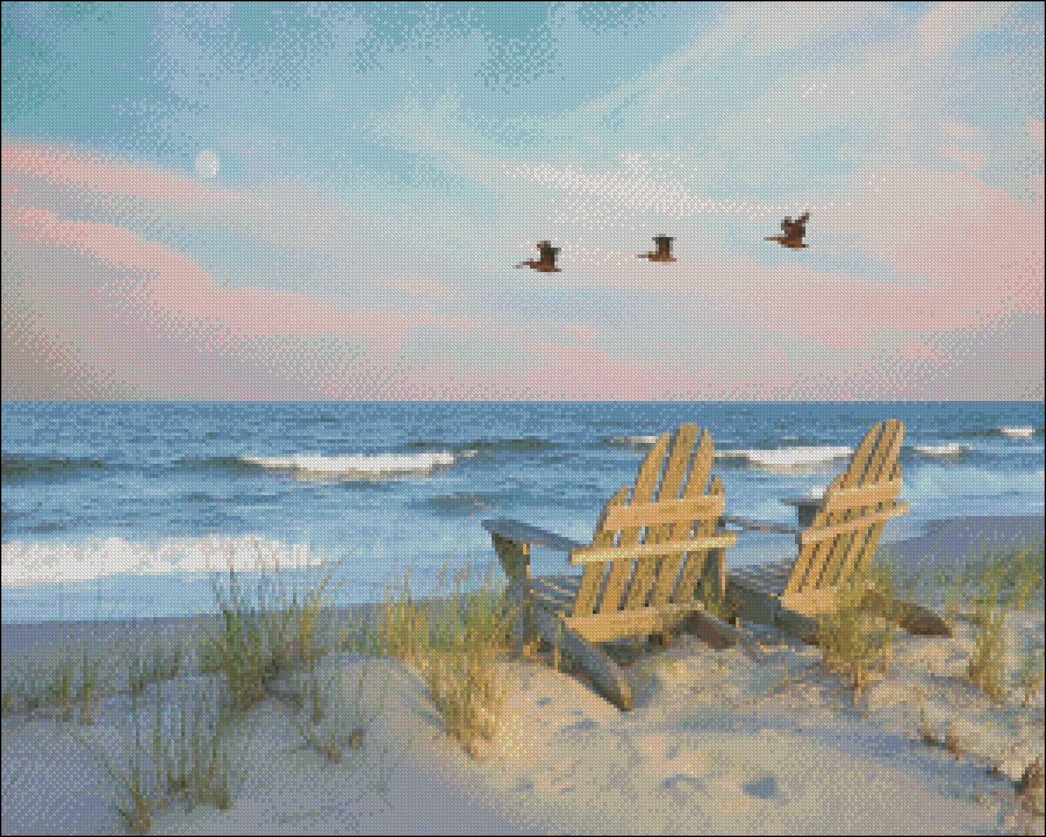 Coastal Moonrise - DIY Chart Counted Cross Stitch Patterns Needlework DMC Color
