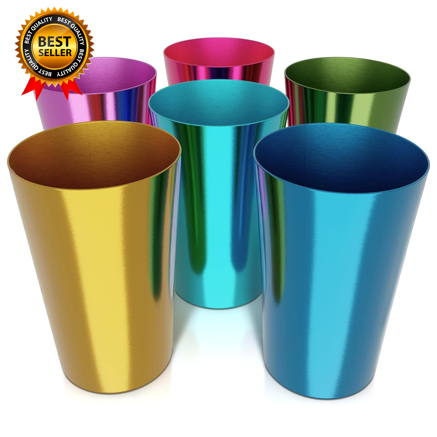 Reusable Aluminum Cups 15 Oz Set of 6 Metal Cups for Drinking Colorful Metal