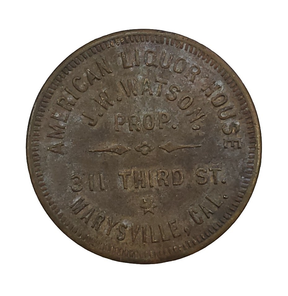 Marysville, CA Trade Token: American Liquor House J.W. Watson GF 50¢ In Trade(B)