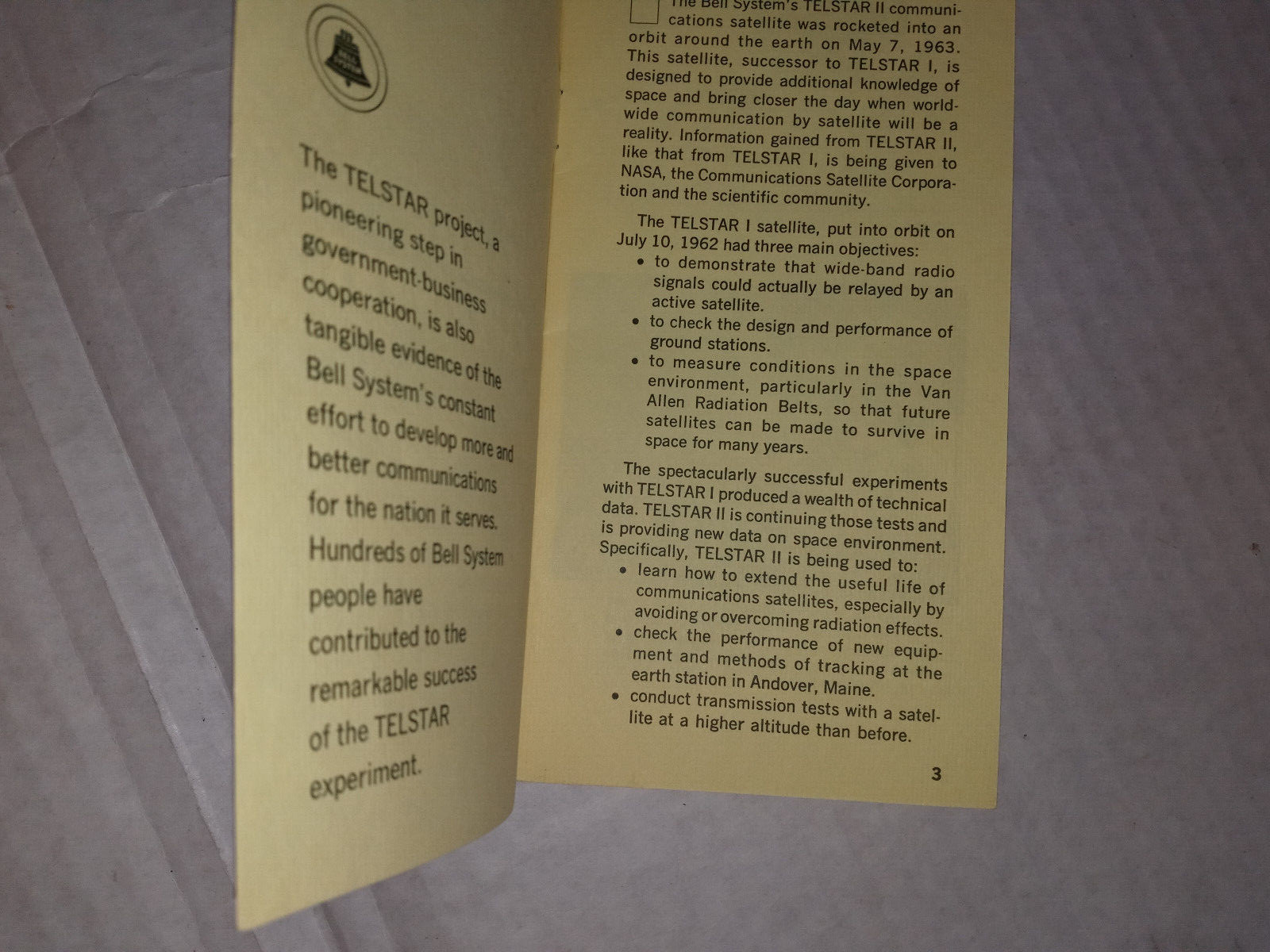 Vintage 1963 Bell System PROJECT TELSTAR EXPERIMENT Brochure