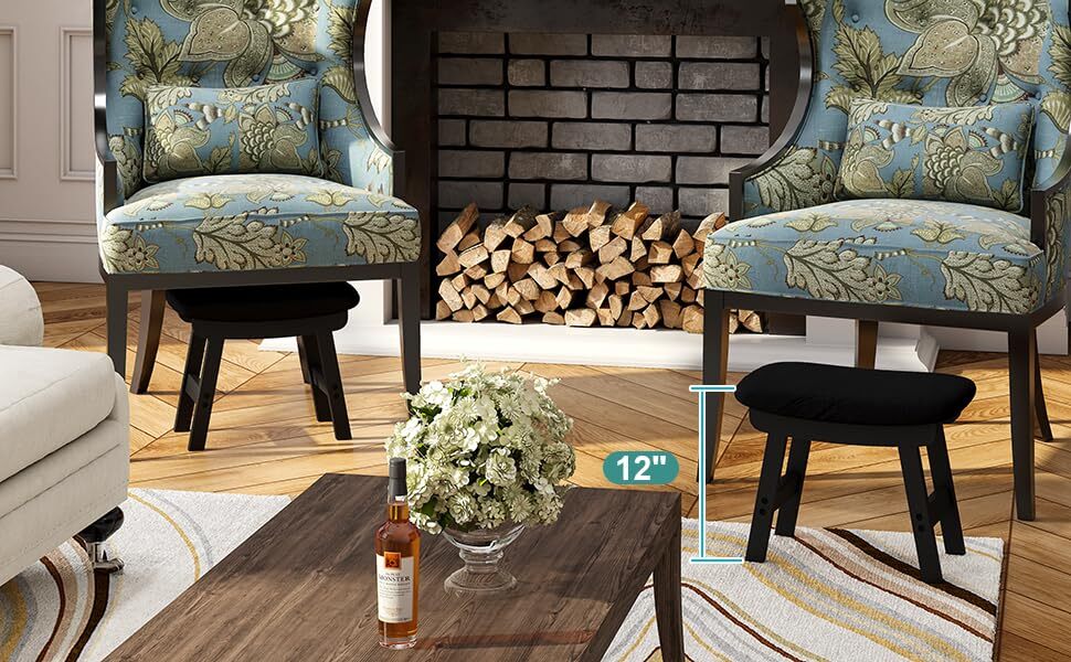 Black Foot Stool Ottoman Small Wooden Footrest Under Desk Living Room Use