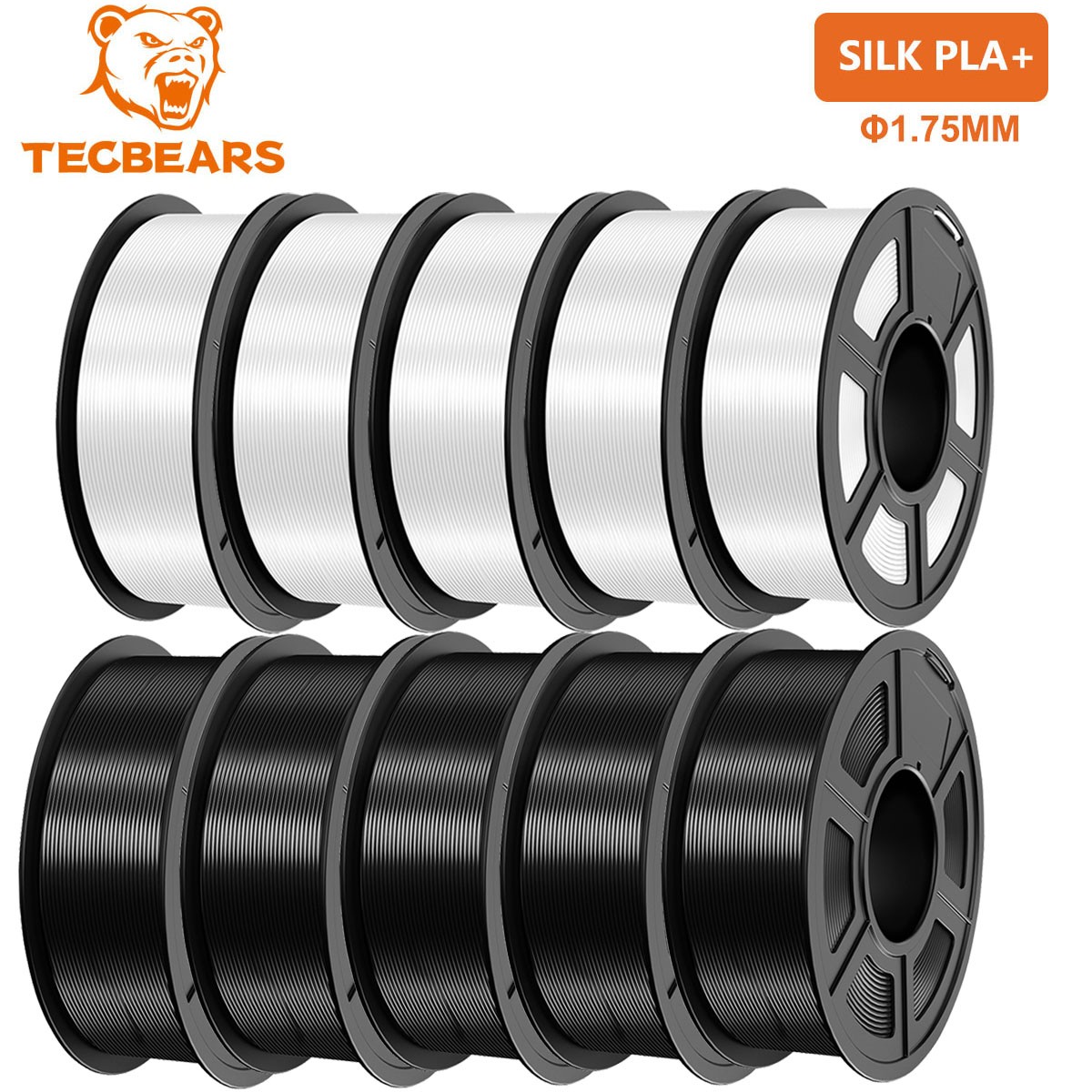 TECBEARS Silk Filament 1.75 10KG Shiny Silk PLA+ 3D Printer Filament Low Warping