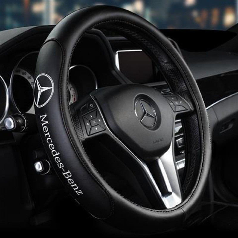 15"/38cm Car Accessories Steering Wheel Cover Black Leather For Mercedes Benz