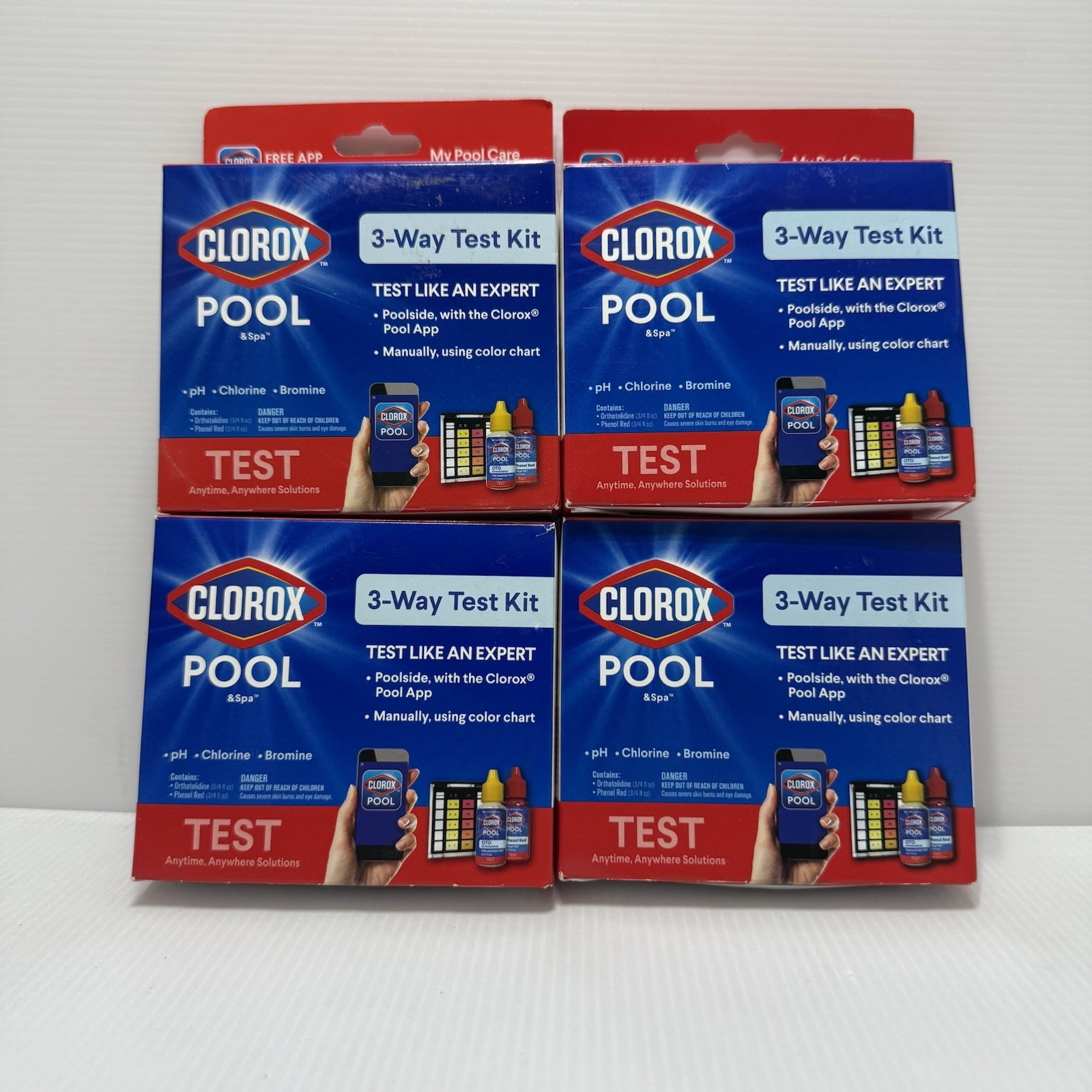 Lot of 4 Clorox Pool & Spa 3-Way Water Test Kit for pH Chlorine Bromine - NEW