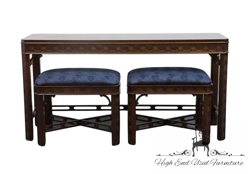 HICKORY CHAIR Banded Mahogany Traditional Chippendale 51" Accent Sofa Table w...