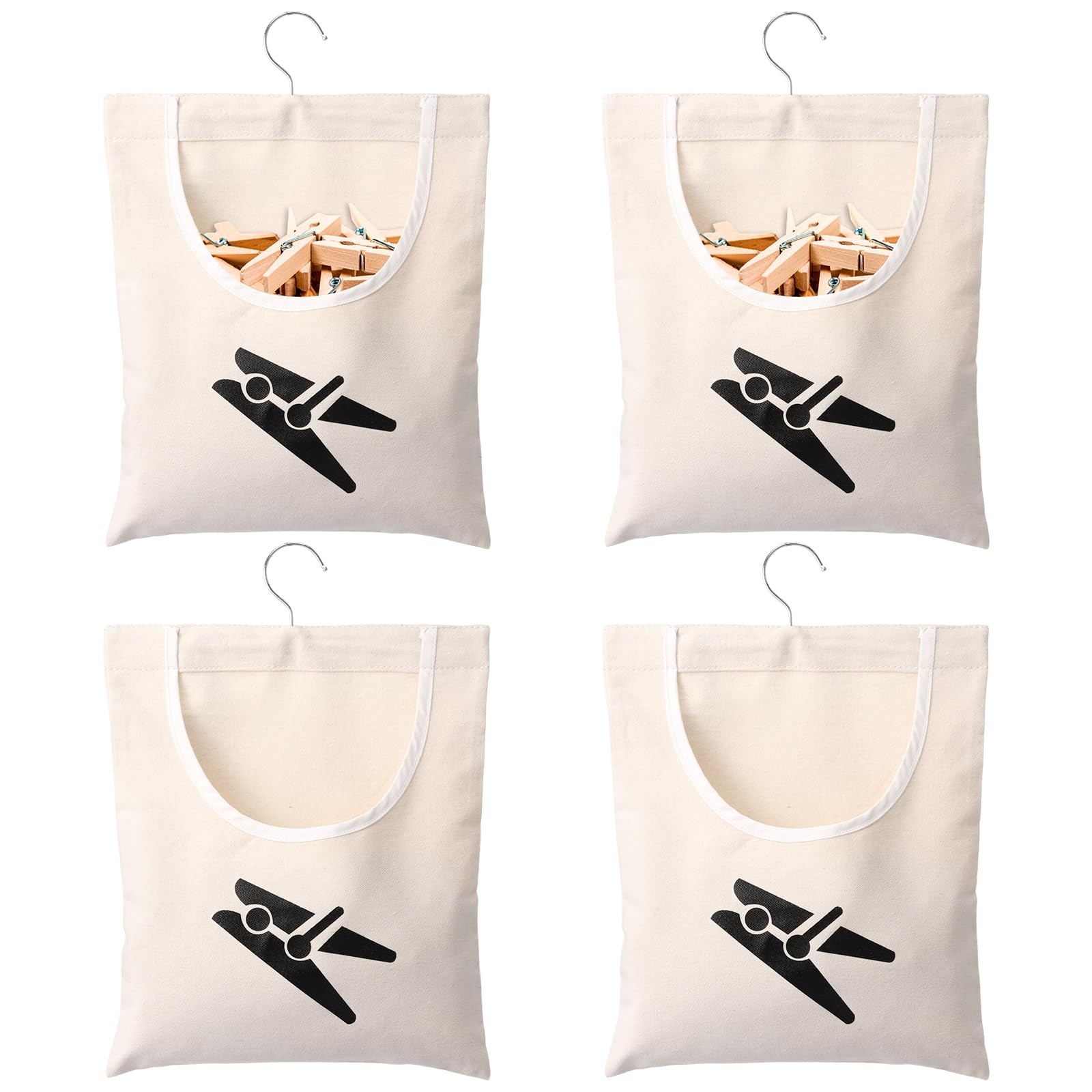 TMWEFUSC 4 PCS Clothes Pin Bags Cotton Canvas Peg with Hanging White