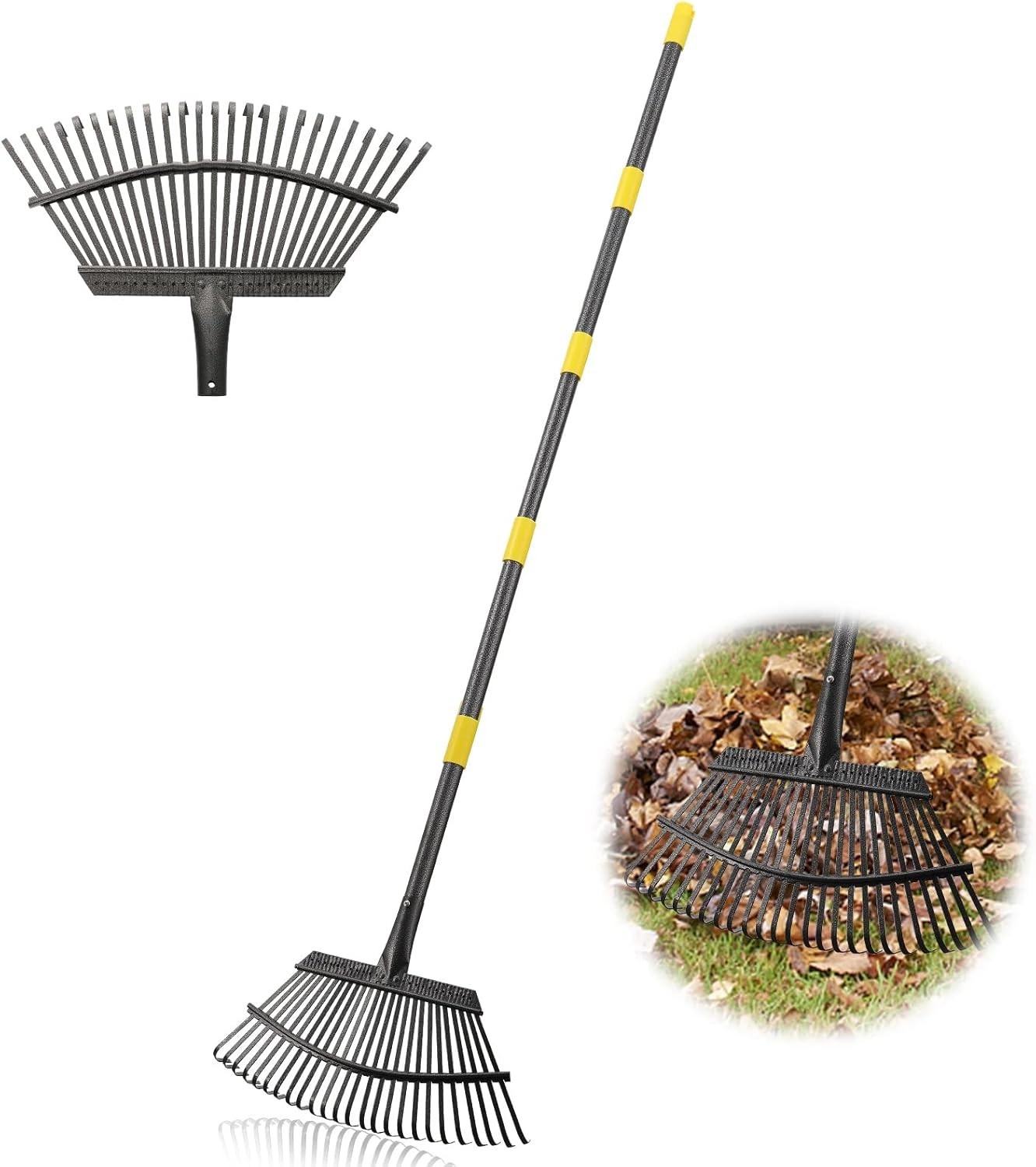 Garden Rake - Large Leaves Rakes for Gardening - 25 Metal Tines 18" Wide - 78" L