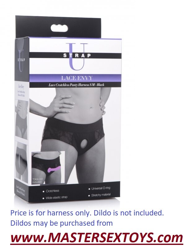 Lace Envy Black Crotchless Panty Harness For Strap On Dildo Large Extra Pegging