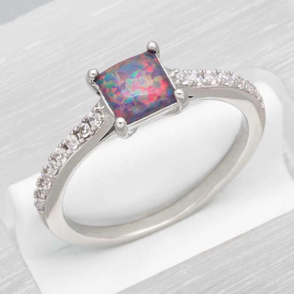 6x6 Square Black Cherry Fire Opal CZ Silver Jewelry Women Ring Size 6 7 8 9 10