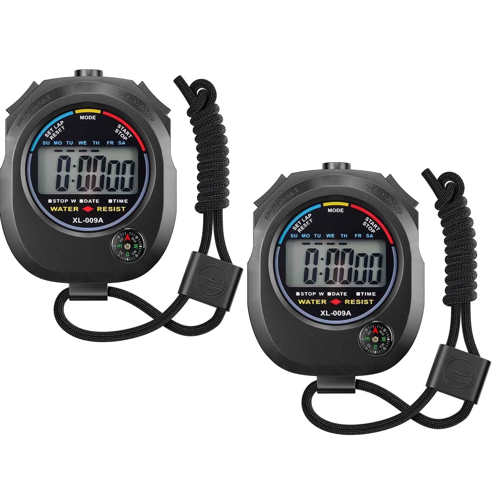 2 Pack Digital Stopwatch Timer - Large Display Multi-Function Sports Stopwatch f