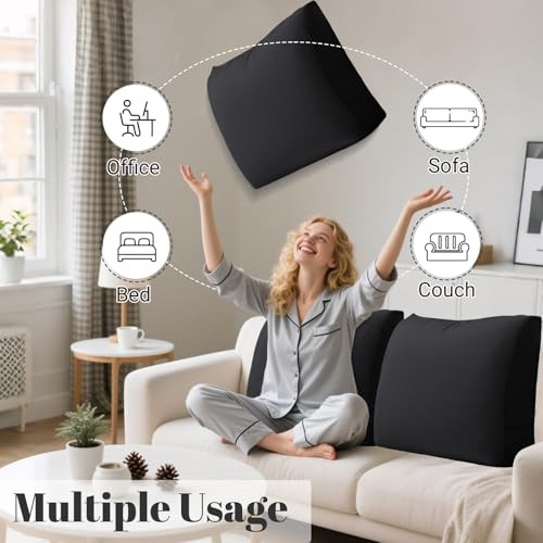 Back Support Pillow for Couch – Bed Rest Back Pillow with Removable Black