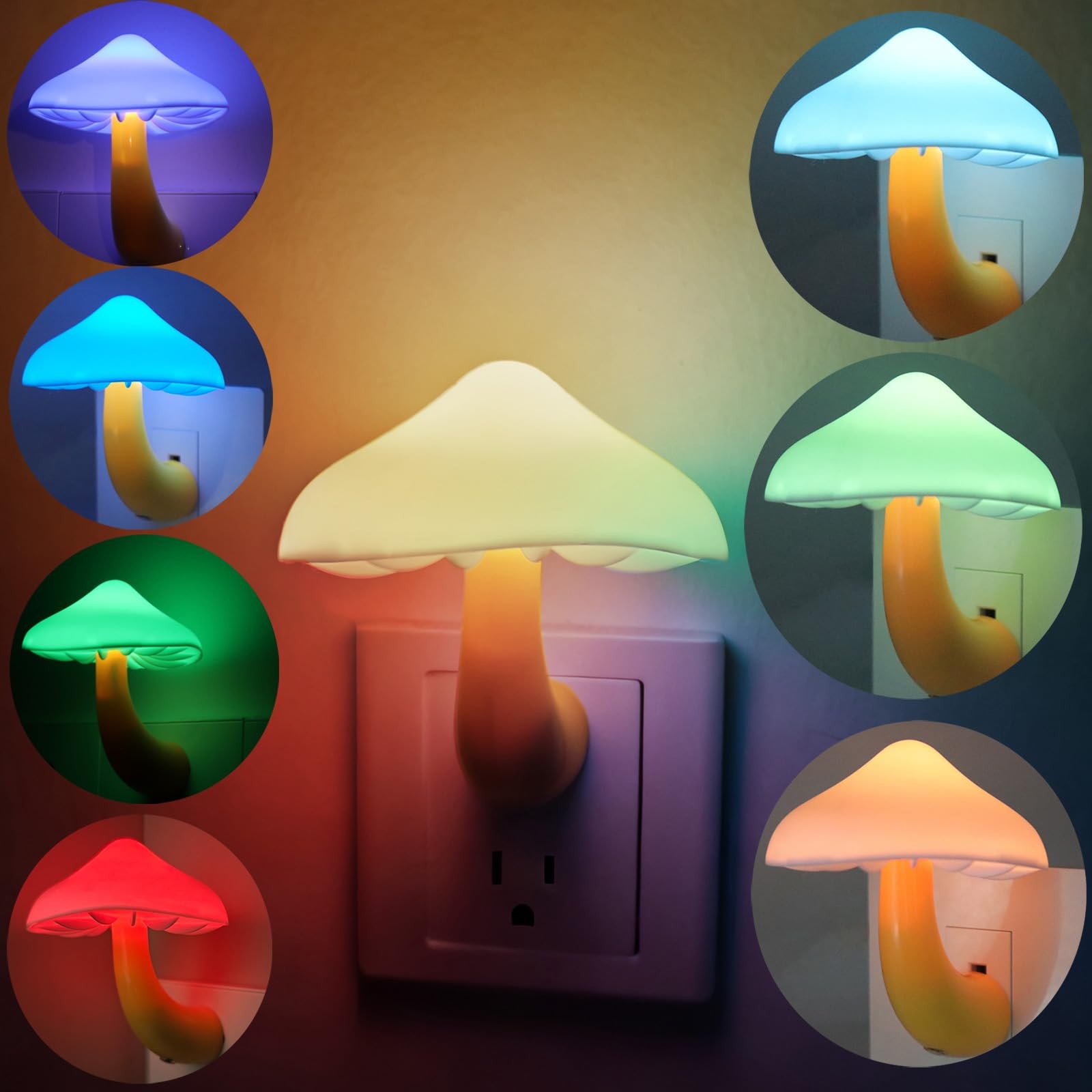 APAKI 4pk Color Changing LED Mushroom Night Light Plug-in