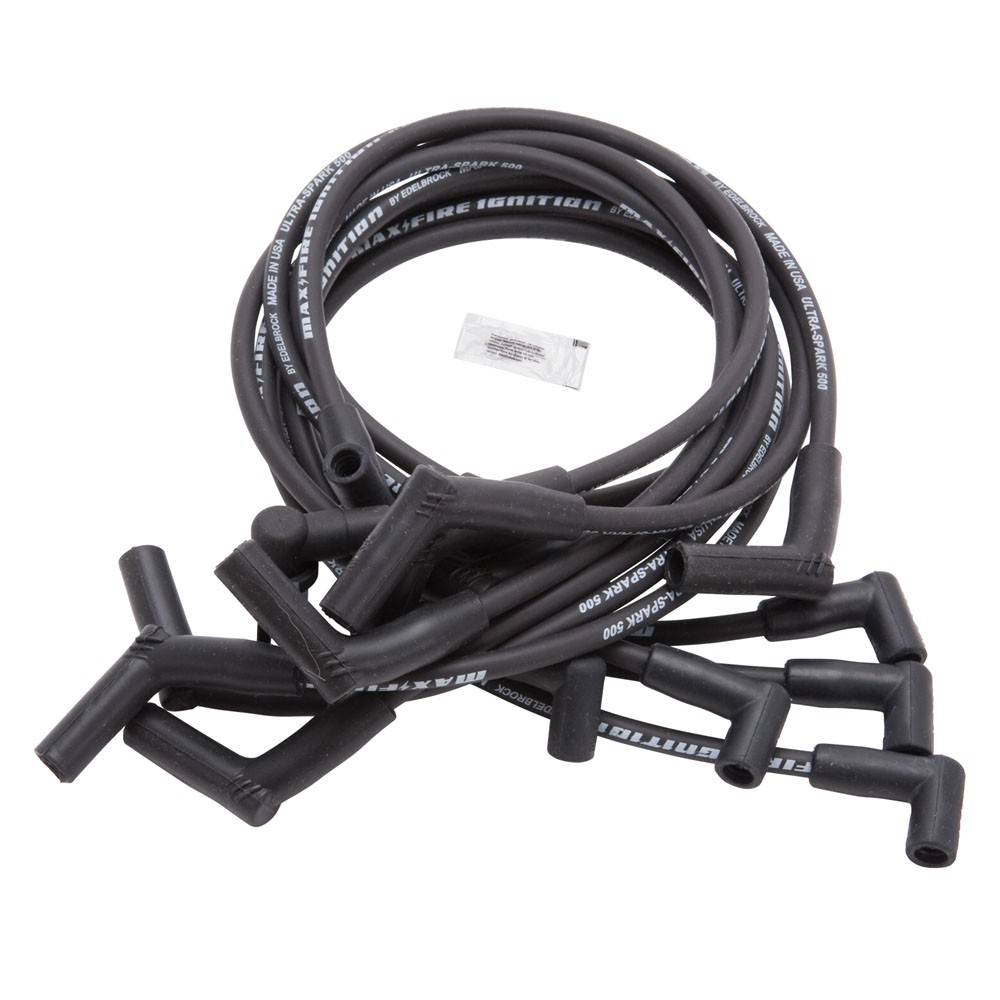 Edelbrock Plug Wire Set 22704; Max-Fire Ultra Spark 500 8.5mm Blk for 83-96 SBF