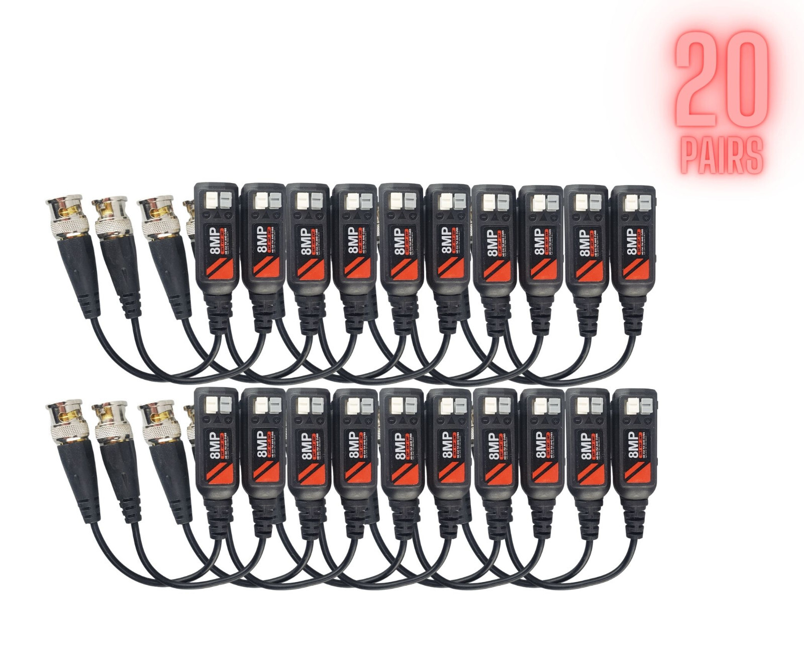 20 Pairs 8MP HD Passive Video Balun Transceiver for BNC Male Cable via CAT5/5E/6
