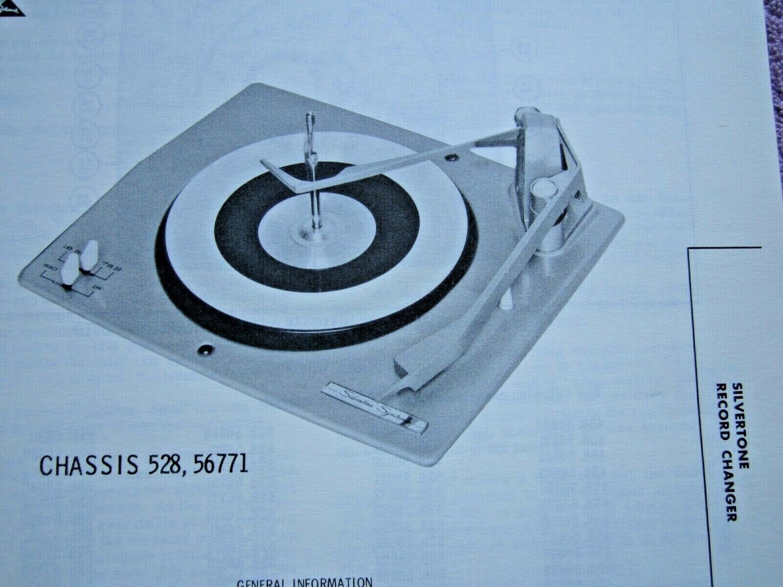 SILVERTONE CHASSIS 456.56690 to 528.57403(See pic) CHANGER TURNTABLE PHOTOFACT