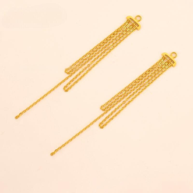 Pure 24K 999 Yellow Gold Long Chain Women Dangle Earrings Accessories DIY