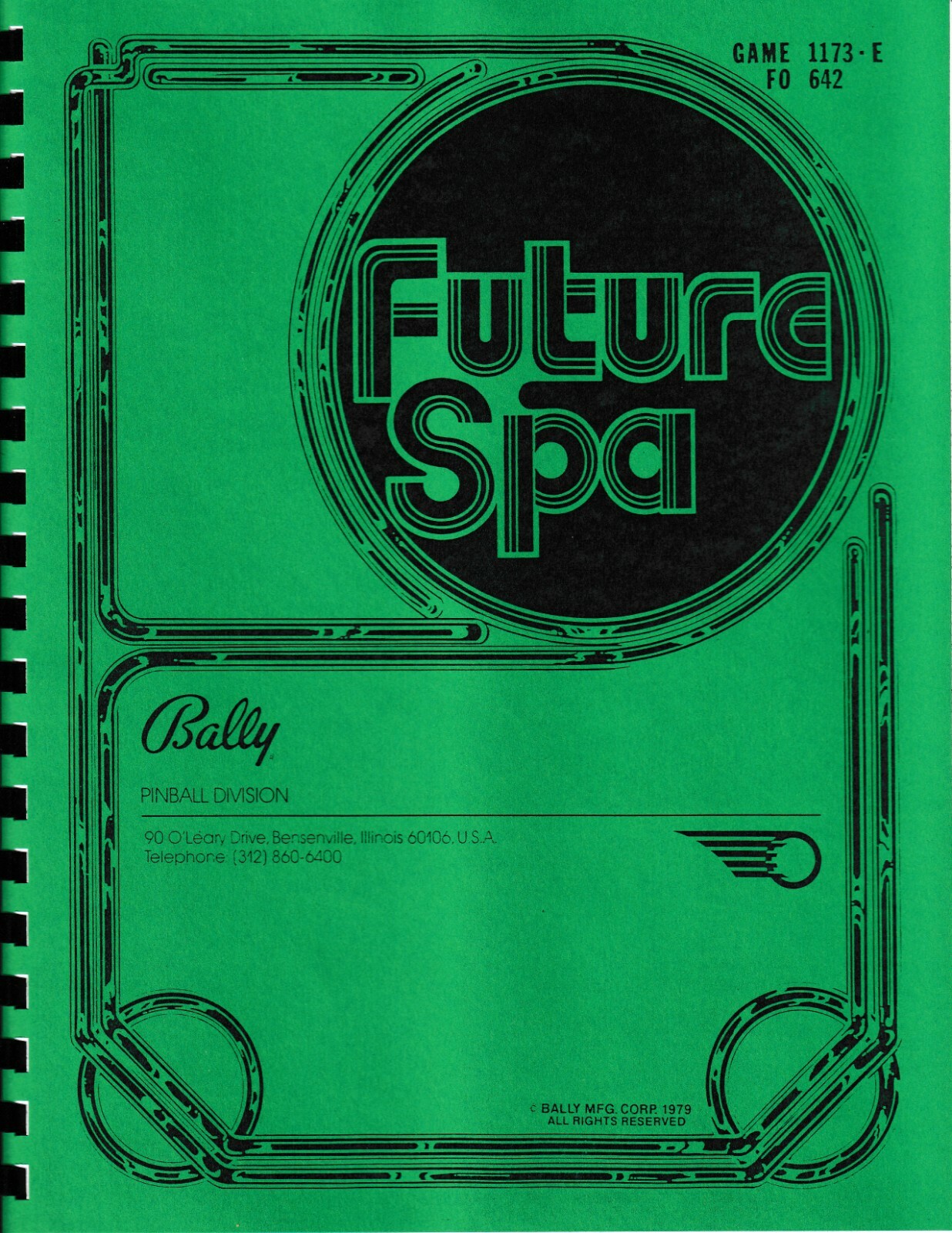 BALLY MIDWAY FUTURE SPA PINBALL MACHINE MANUAL - NEW!