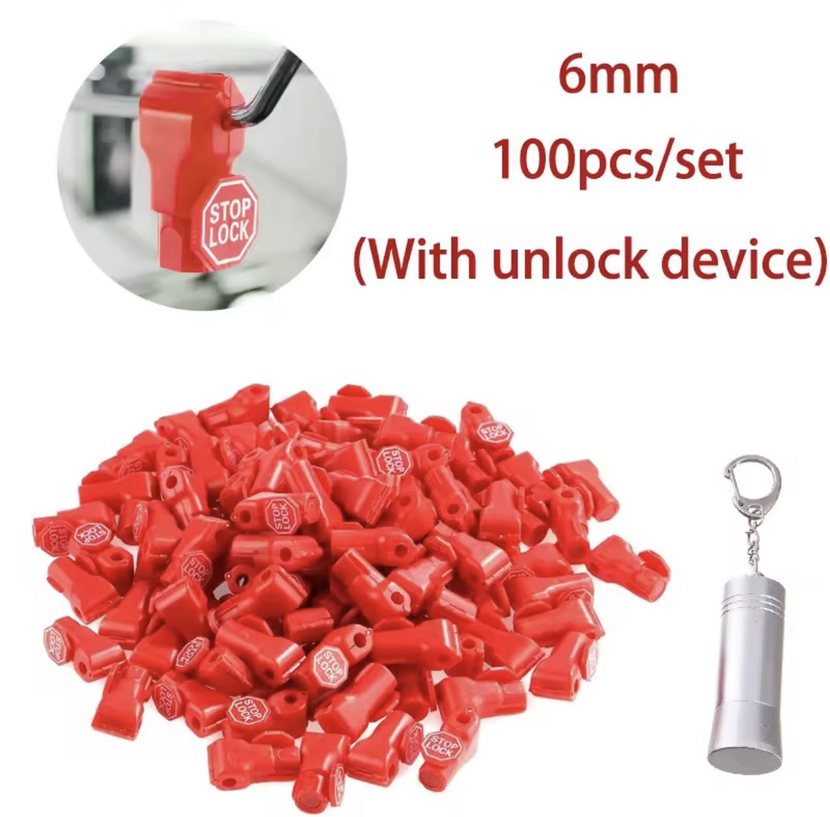 Pack Of 100 Anti Theft Peg Hook Stop Locks 6mm, Includes Removal Key Tool