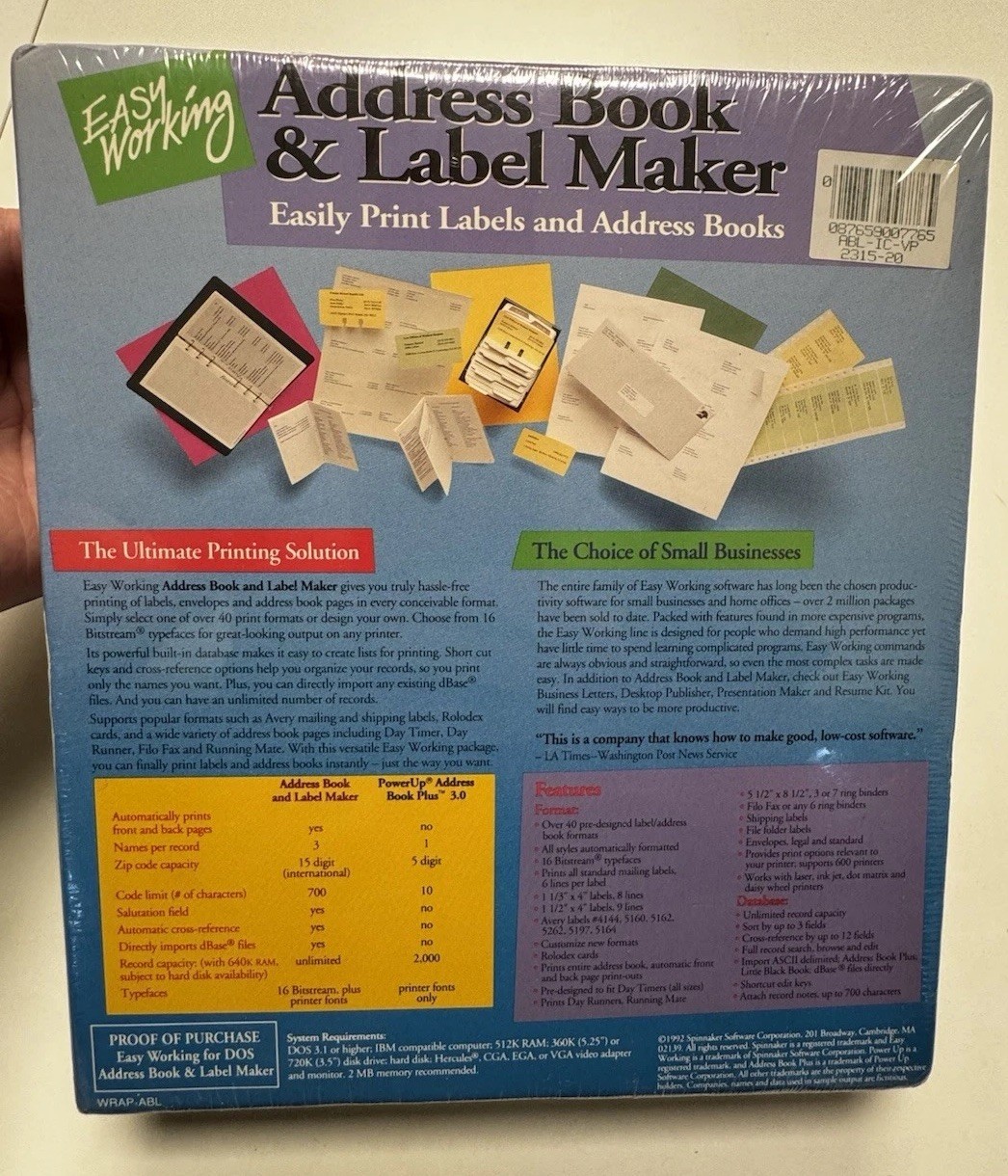 Easy Working Address Book & Label Maker Factory Sealed Vintage DOS Floppy Disk