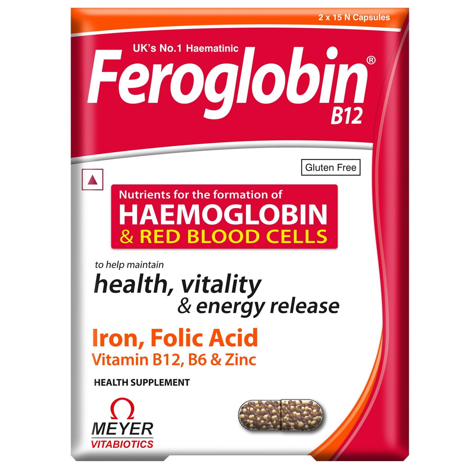 Feroglobin B12 � 30 Capsules | Iron, Folic Acid & Zinc for Hemoglobin