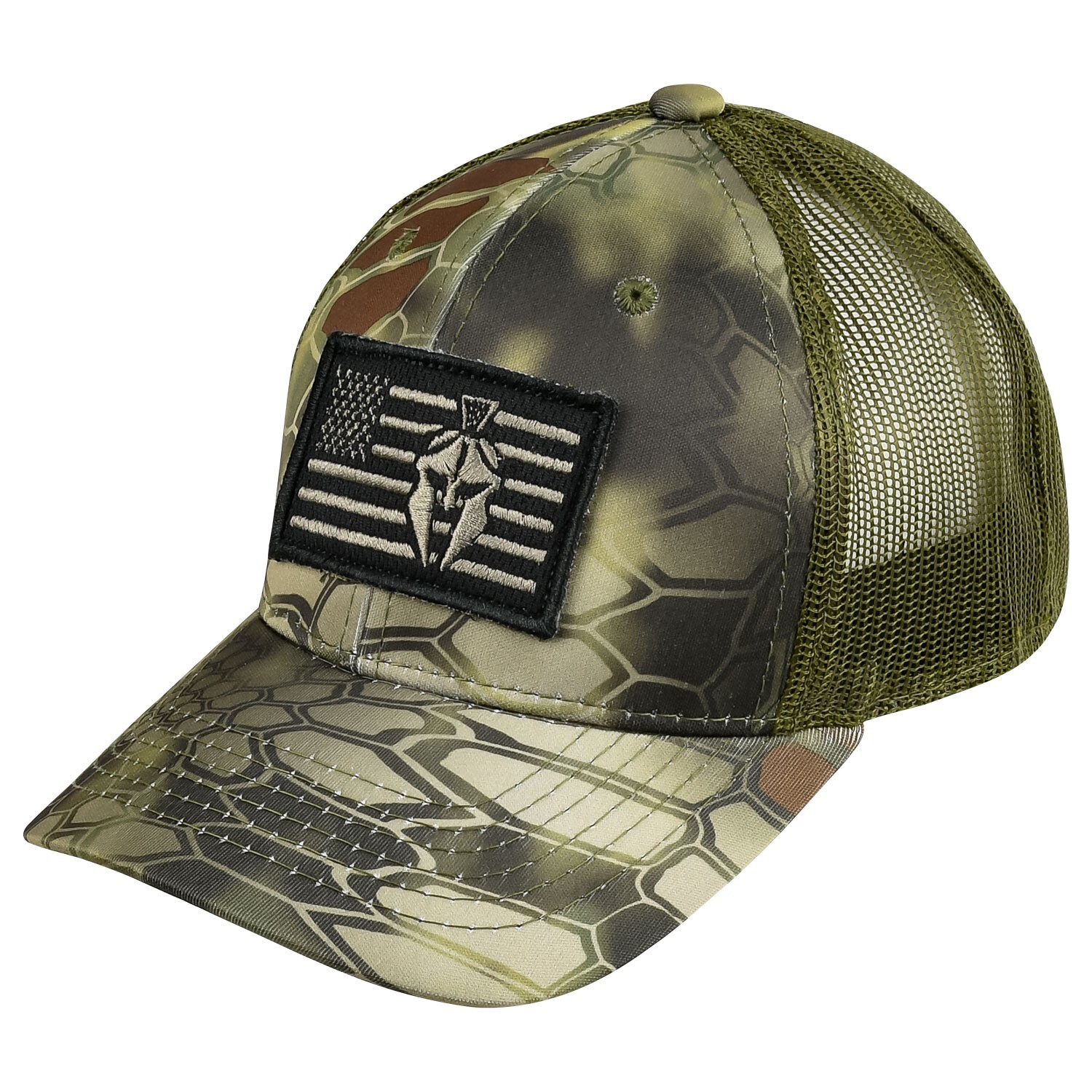 Kryptek Spartan/USA Flag Meshback Cap- Kryptek Mandrake