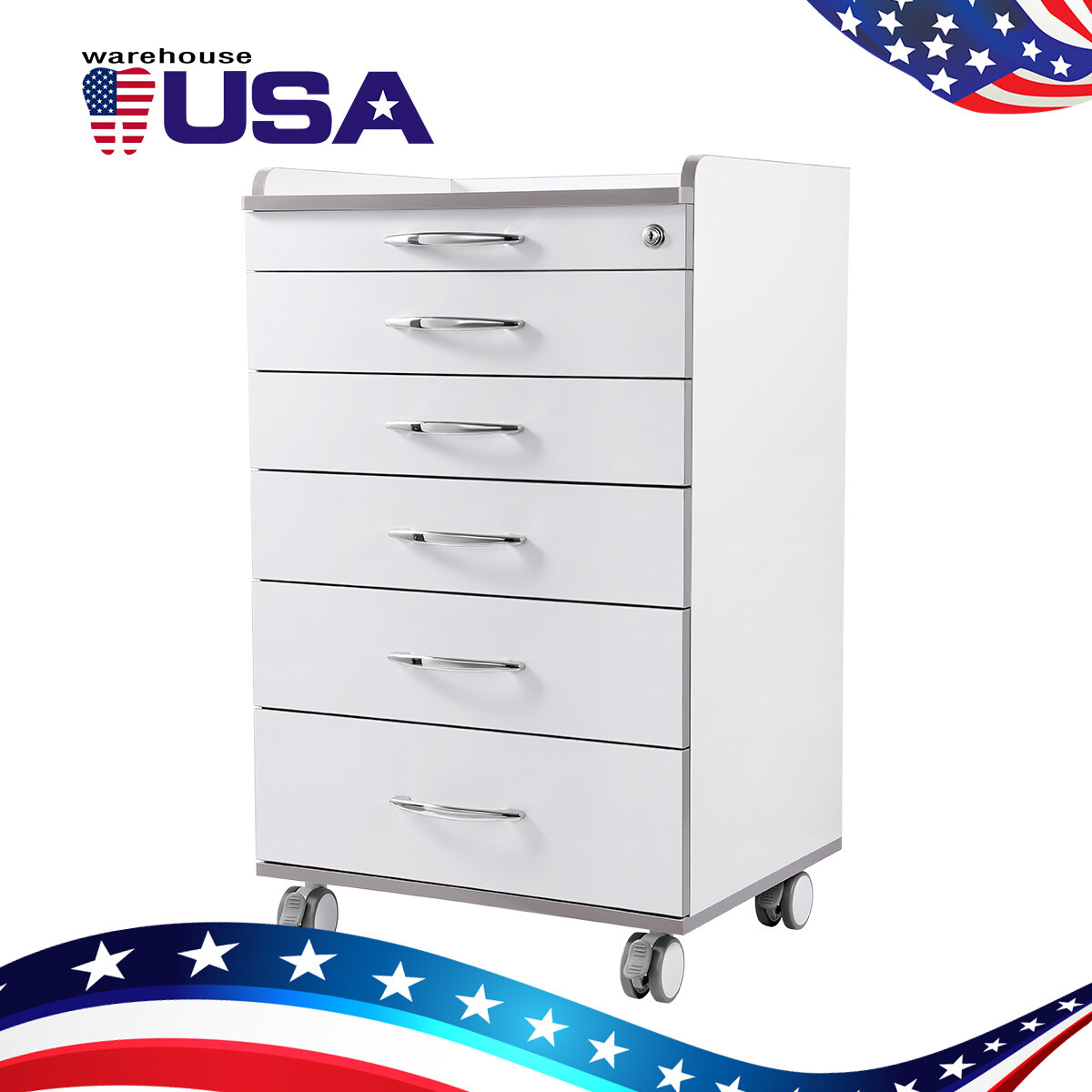 5 Drawers Dental Medical Trolley Rolling Tool Cart Cabinet with Built-in Socket