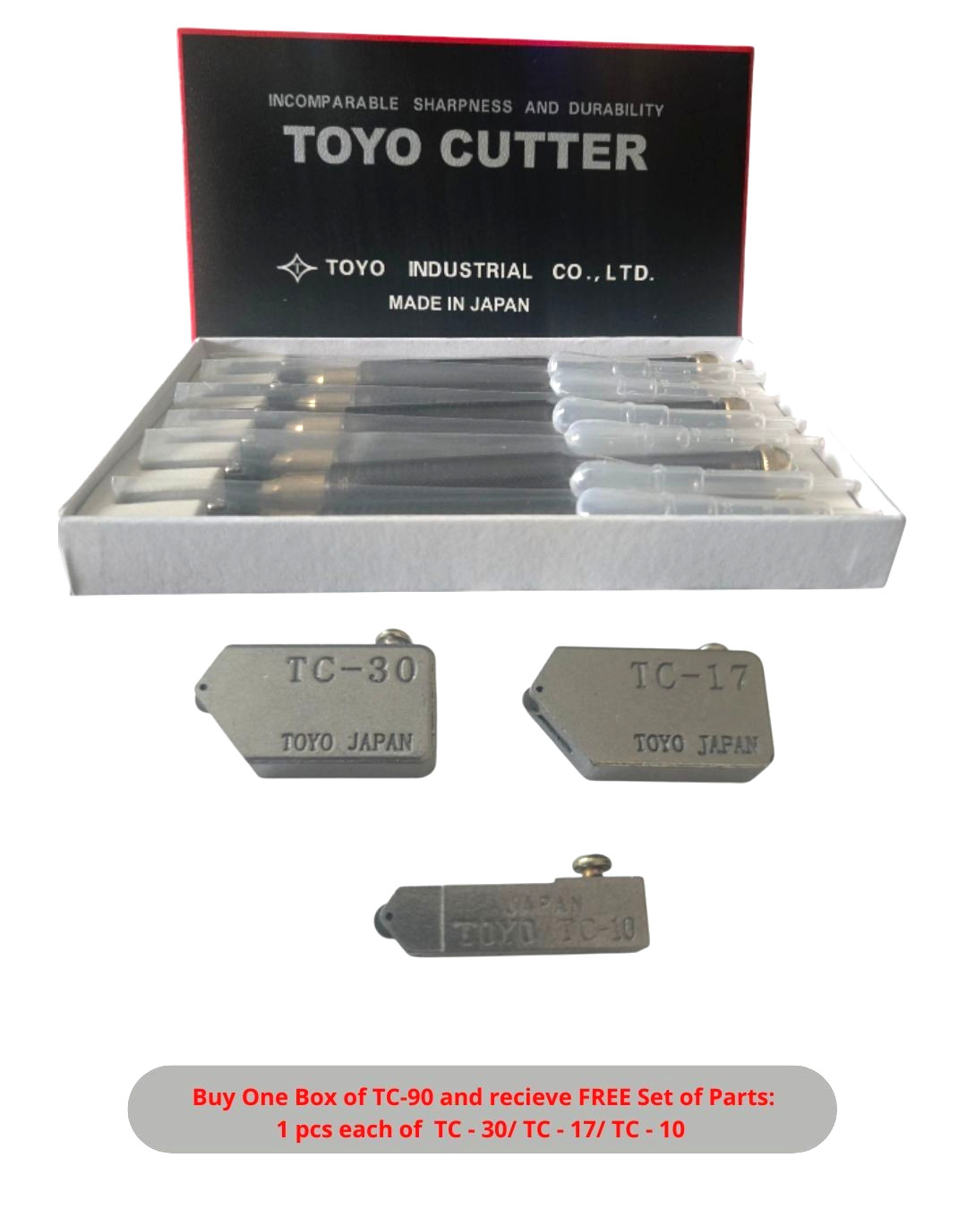 Toyo Japan Glass Cutter Box TC-90 (KIT 6 Cutters+Replacement Heads TC-10/17/30)