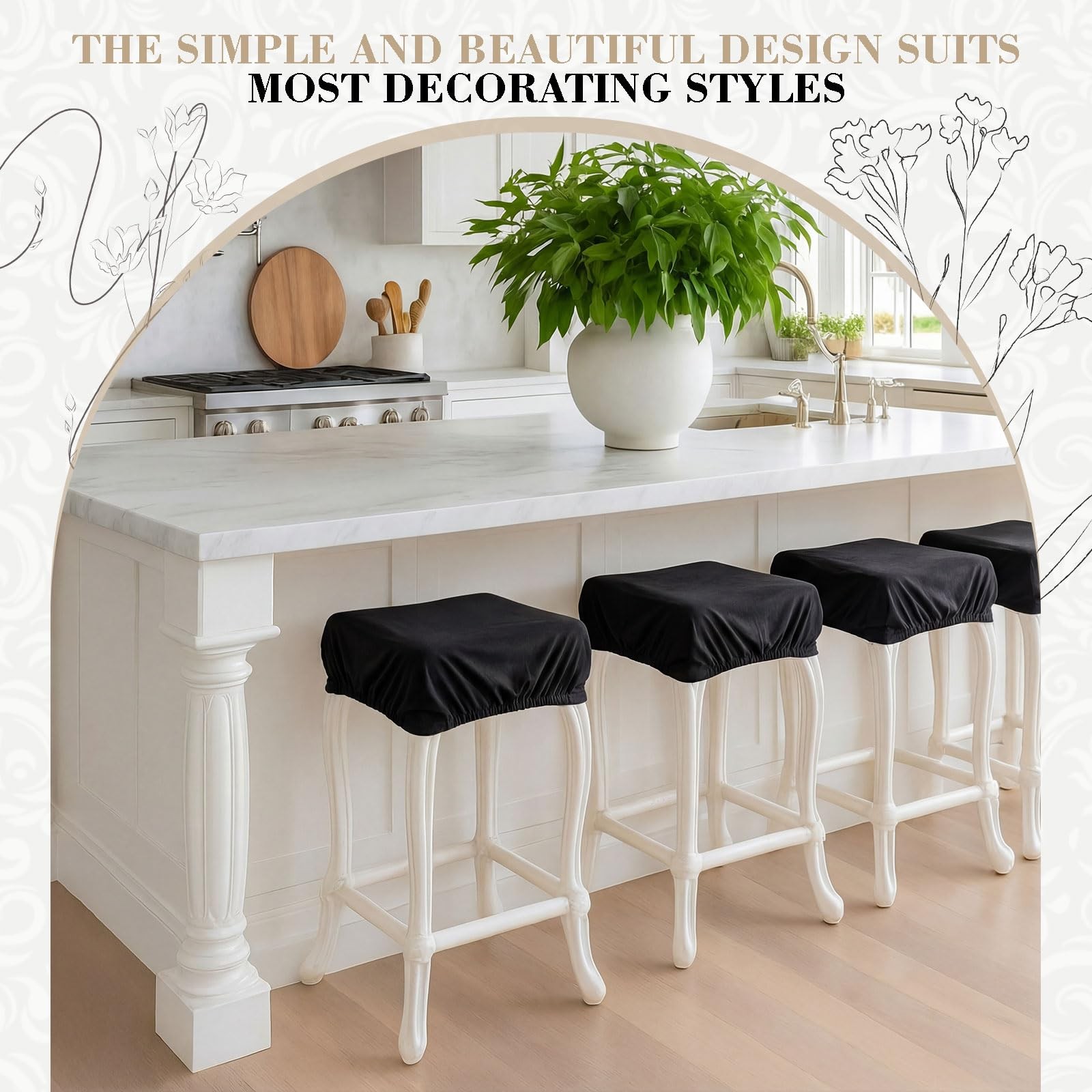 6 Pcs Soft Velvet Bar Stool Covers with Crisscross Straps (15"- 20") L x (11....