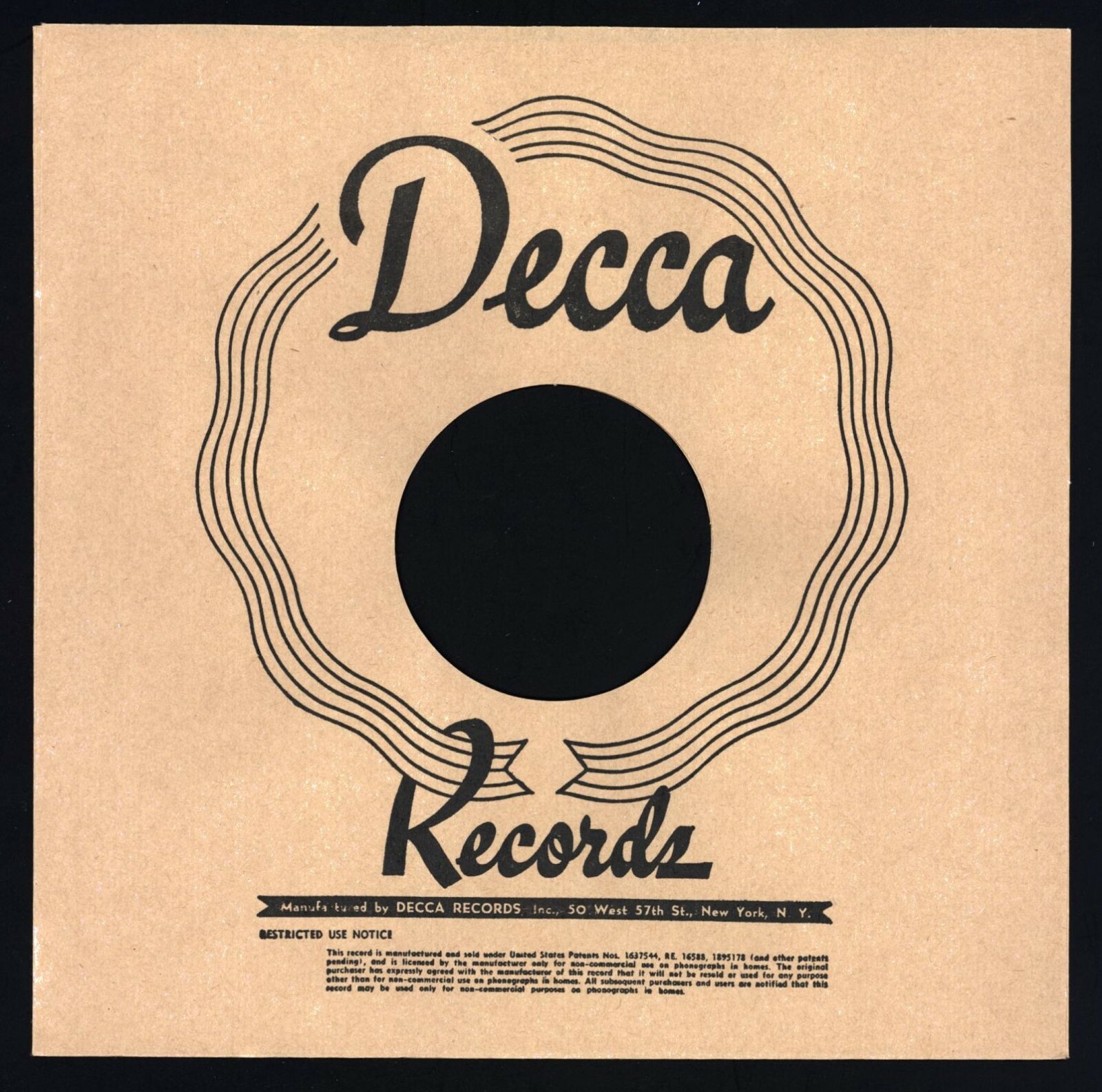 DECCA CREAM  10"/ 78 R.P.M.  REPRODUCTION RECORD COMPANY SLEEVES - (pack of 10)