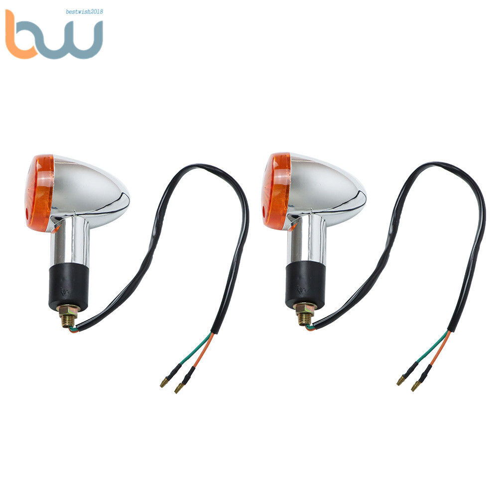 2x Amber Chrome Bullet Front Rear Motorcycle Turn Signal Blinker Indicator Light