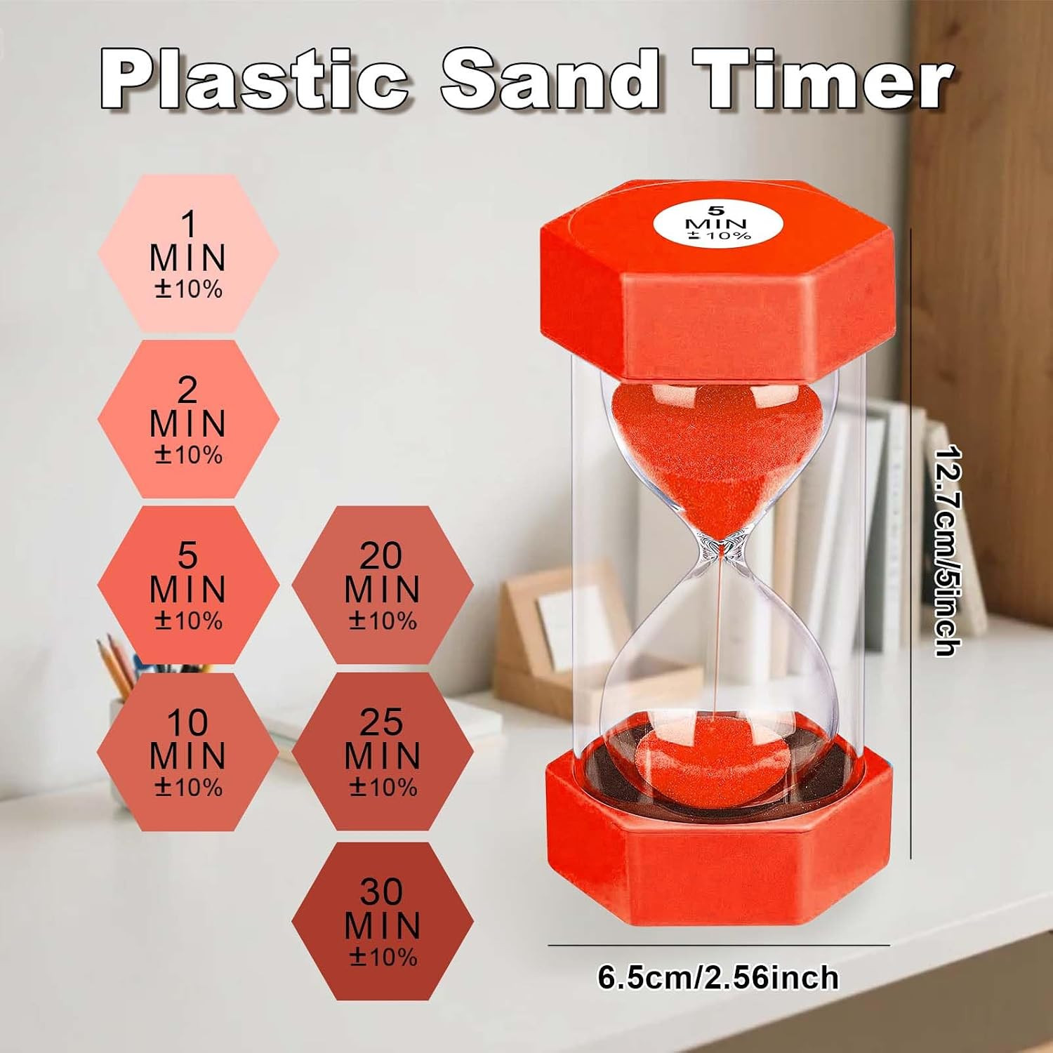 25 Minute Hourglass Sand Timer, Plastic Sandglass Watch Timer, Unbreakable Red S
