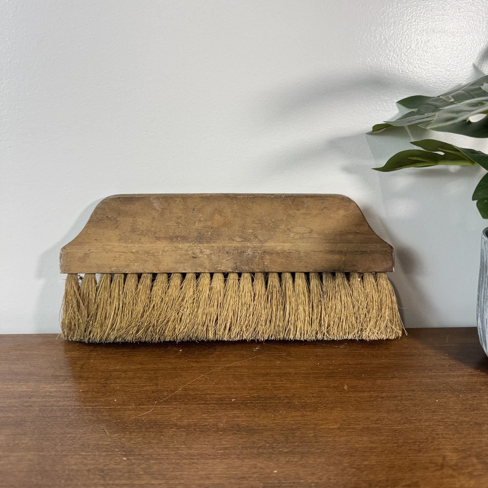 Vintage Wooden Scrub Brush Handheld Utility Cleaning Tool Natural Bristles