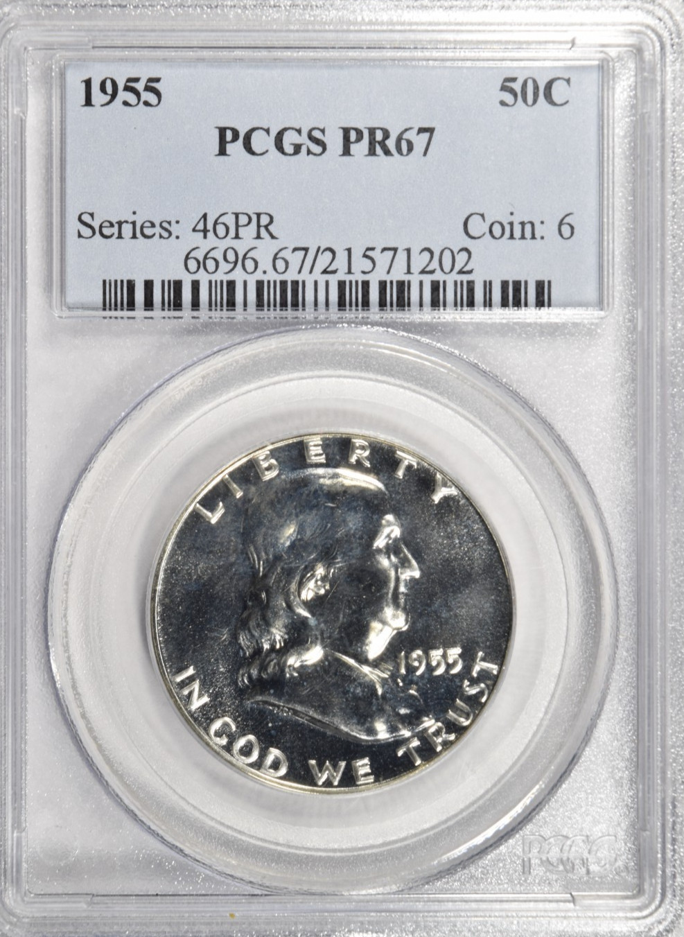 1955 PROOF FRANKLIN HALF DOLLAR ~ PCGS PR67 ~ #202